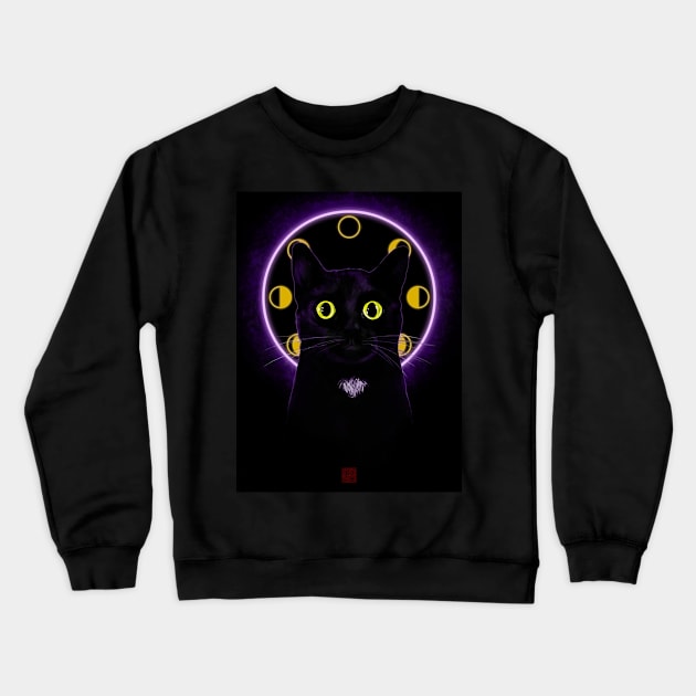 Witching Hour Black Cat Crewneck Sweatshirt by DingHuArt